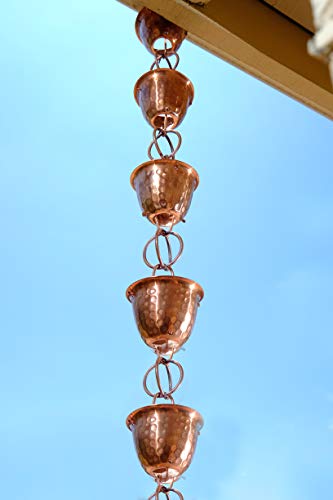 Monarch Rain Chains 26558 Pure Copper Hammered Cup Rain Chain Replacement Downspout for Gutters, 8-1/2 Feet Length - Image 4