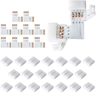 JACKYLED 10Pcs LED Strip Connectors L Shape 4-Pin with 22Pcs Connector Clips, 10mm Wide RGB Splitter Right Angle Corner Connector Solderless Gapless Adapter for RGB SMD 5050 3528 LED Light Strips