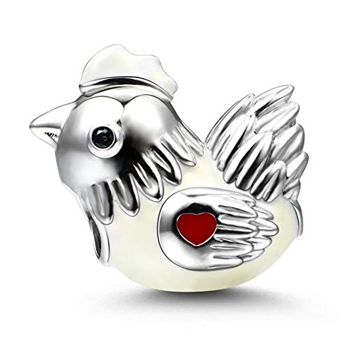 GNOCE Chicken Charm Bead Sterling Silver Diligent and Hard Working Zodiac Signs Animal Charm Bead Fit Bracelet/Necklace Jewelry Gift for Women Mens