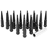 Wheel Accessories Parts Set of 20 Black Spiked Solid Metal Lug Nuts M12x1.25 Thread 4.4 Inch Tall...