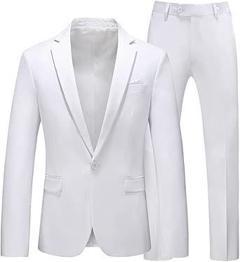 Men Business Casual Slim Fit Suits Pants Formal Wedding White Party Blazers Jacket Trousers 2 Pcs Set