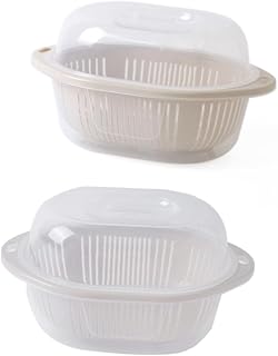 Double Round Drain Basket with Lid Large Beige Vegetable Washing and Storage Basket for Kitchen Use Multi-purpose Colander with Design