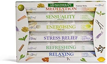 Stamford INC. 37322 Premium Aromatherapy Hex Range Sticks-Relaxing, Stress Relief, Meditation, Refreshing, Sensuality & Energising Incense Gift Pack, Black, One Size