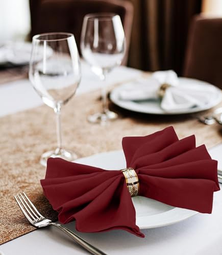 Image of Kitchen Napkin 100% Cotton Maroon - Pack of 12 (15 inchx15 inch Inches) Dinner Napkins with Hemmed Edges,Cloth Napkins for Wedding,Parties,Hotels