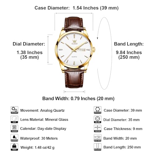 Image of QBAIZI Men's Casual Leather Watch, Easy to Read Three-Hand Analog Stainless Steel Watches for Men, Minimalist Day Date Waterproof Luminous Mens Quartz Wristwatch