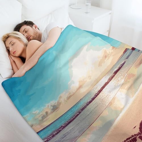 Couverture flanelle Love Beach 127x177 cm légère pour canapé