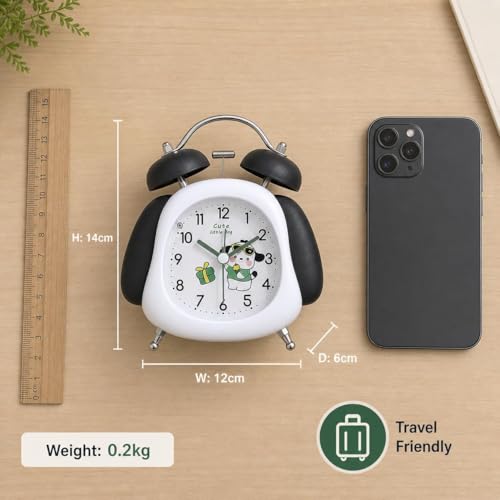 Image of RUCON Twin Bell Alarm Clock for Bedroom | Super Loud Analog Alarm Clock for Heavy Sleepers | Night Light | Metal Table Clock for Home, Office & Kids (White Panda)