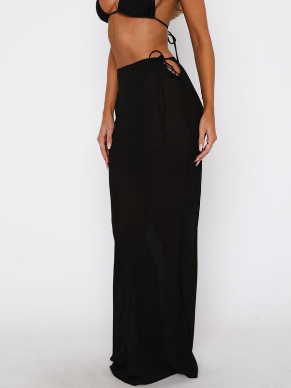 Women Floral Sheer Mesh Midi Skirt See Through High Waist Bodycon Long Skirt Boho Cover Up Summer Beach Skirts2