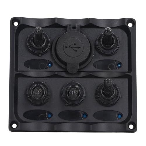5 Gang Rocker Switch Panel 2 USB Ports PC Shell Construction Built in 15A Wide Application for Boats Yachts RVs