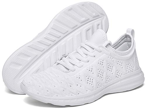 Joomra Women Running Shoes White Fashion Gym Ladies Nursing Workout Jogging Walking Flats Breathable Knit Mesh Athletic Sneakers Size 8 #TOP4