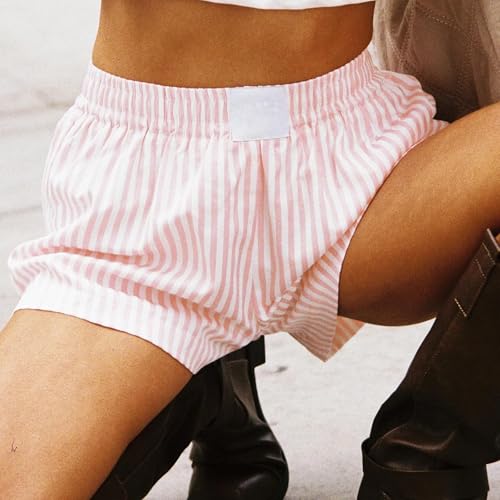 Image of Pivanzore Y2k Plaid Shorts for Women Casual Elastic Waist Aesthetic Lounge Bottom Baggy Pajama Shorts Boxers Sleepwear