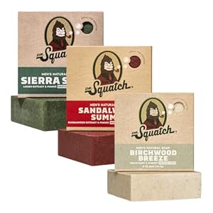 Dr. Squatch Natural Bar Soap for Men – Cold Process Soap with No Harsh Chemicals – Sierra Storm, Sandalwood Summit & Birchwood Breeze (5 oz, 3-Pack)