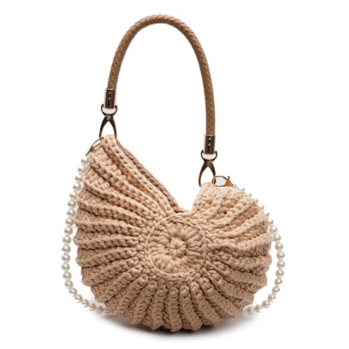 Seashell Bag Handwoven Beach Handbag Shell Purse for Wome Summer Crossbody Satchel with Pearl Strap
