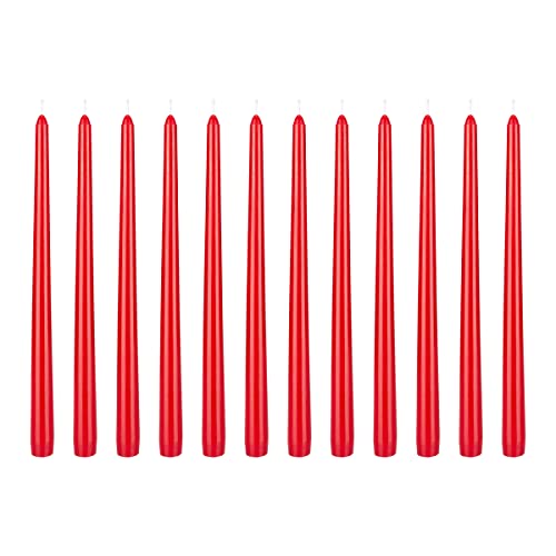 Mega Candles 12 pcs Unscented Red Taper Candles, Hand Poured Wax Candle 12 Inch x 7/8 Inch, Home Décor, Wedding Receptions, Centerpieces, Birthdays, Celebrations, Romantic Events, Holders