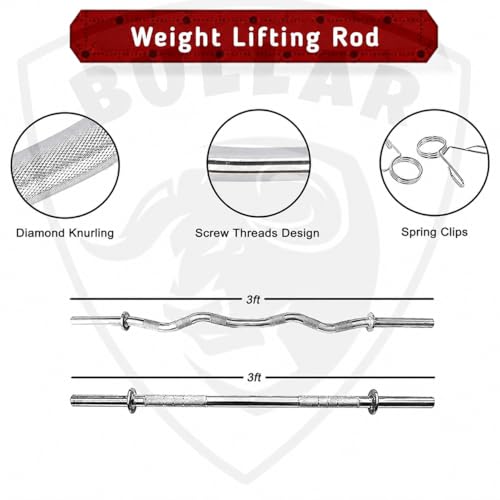Image of BULLAR PVC Home Gym Set with 3 Feet Straight Rod and Ez Curl Bar, Dumbbell Rods, Gym Combo & Home Workout with PVC Weights Plates (30 Kg PVC Home Gym Set)