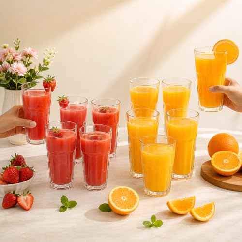 Image of bellemax Water & Juice Glasses | 370 ML & 300 ML Drinking Glasses Combo | Transparent Glass Tumblers for Water, Juice, Cold Drinks & Home Use Set of 12