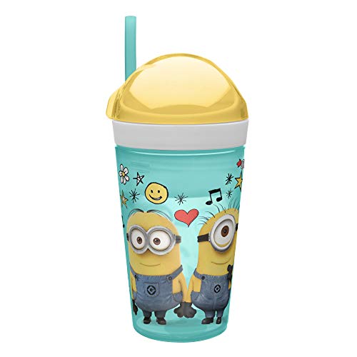 Zak Designs Despicable Me ZakSnak All-In-One Drink Tumbler + Snack Container For Toddlers â€“ Spill-proof 4oz Snack Container Screws Securely Onto 10oz Tumbler With Accessible Straw, Despicable Me