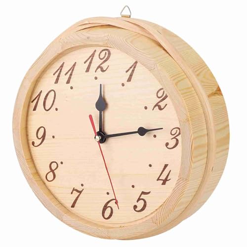 Taidda Horloge de Sauna en Bois, Décoration élégante avec Grands Chiffres, Ornement pour Salle de Sauna, Usage Domestique, 9.1 Pouces de Diamètre, Bois Naturel