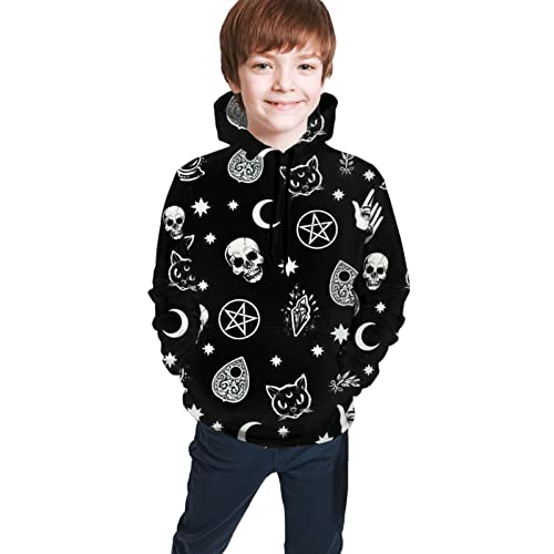Colorful Skull Cat Moon Gothic Pattern Teen Boys Girls Long Sleeve Shirt Novetly Hoodies