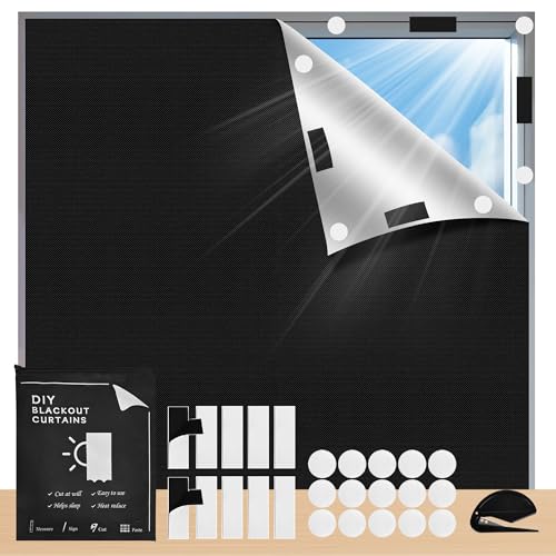 Yiichiy Estores Opacos sin Taladrar, Tela Oscurecedora para Cortinas Opacas Tela Opaca, Persiana Térmica para Caravana Protección Solar, para Ventanas Cortable (100An x 145Al cm)