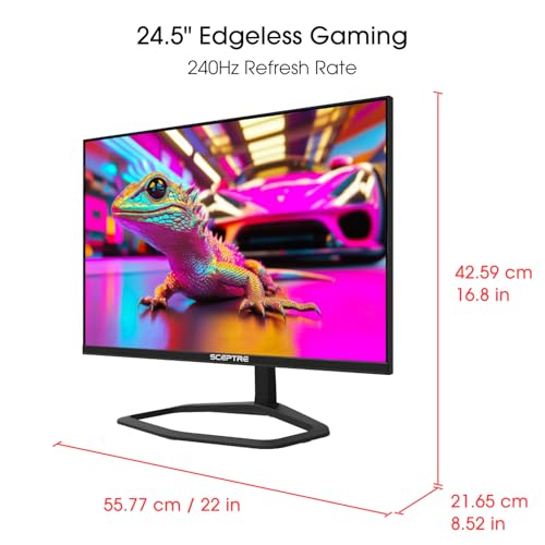 Sceptre New 24.5-inch Gaming Monitor 240Hz 1ms DisplayPort x2 HDMI x2 100% sRGB AMD FreeSync Premium Build-in Speakers, Machine Black 2026 (E255B-FWD240 Series) - Image 4