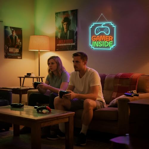 Image of Gamer Inside Neon Sign Game Controller LED Sign for Gaming Room Decor Best Gamer Gifts for Boys Kids Game Neon Sign for Teen Boy Room Decor