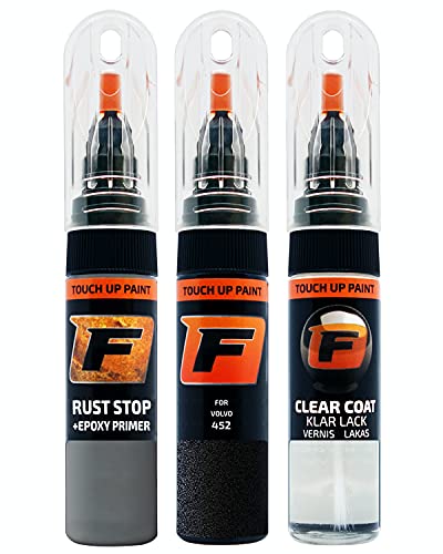 FIRANTO Kit de Pintura de Retoque Coche para Volvo 452 Black Sapphire, Set de Reparación de Rayones y Arañazos Incluye 15 ml Bolígrafo para Retocar Pintura Coche, Primer y Barniz Cover