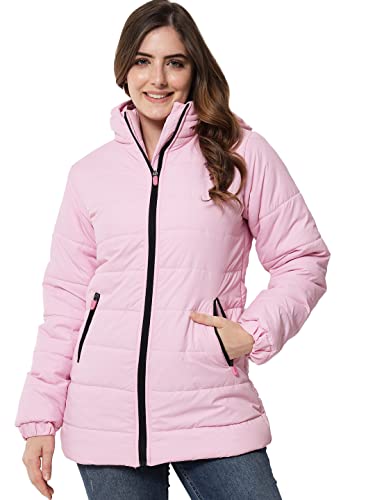 Image of KOTTY Women Nylon Peach Pink Solid Puffer Jacket
