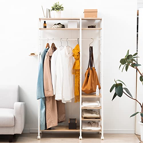 タンスのゲン ハンガーラック 組み替えOK！ 幅90cm ラック付き キャスター付き スリム 頑丈 ハンガーポール ラック 72600004 (71777)のサムネイル