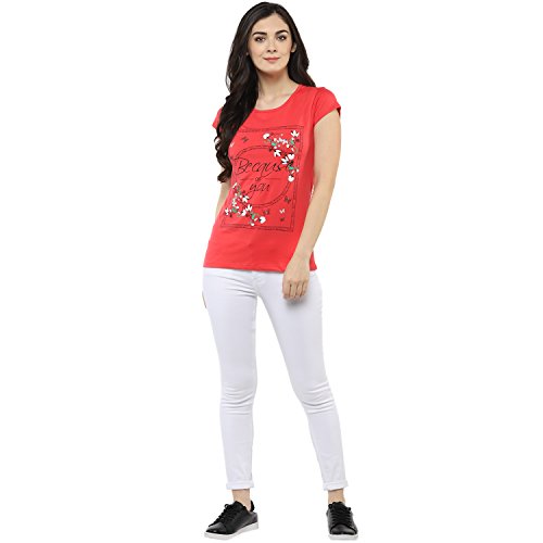 Image of Modeve Women Printed Cotton Blend Half Sleeve Round Neck T-Shirt for Summer