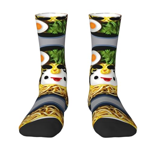 Calcetines deportivos con estampado de fideos ramen y huevo para adultos, de un solo lado, para uso informal, para hombres y mujeres