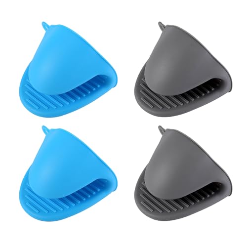 aqlbhz 4pcs Silicone Oven Mitts for Air Fryer, Non Slip Mini Oven Mitts Heat Resistant Pot Holder, Gray, Blue