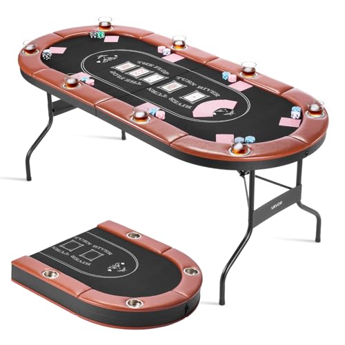 VEVOR Foldable Poker Table, 8 Player 72 in Folding Casino Leisure Table with Padded Rails and Cup