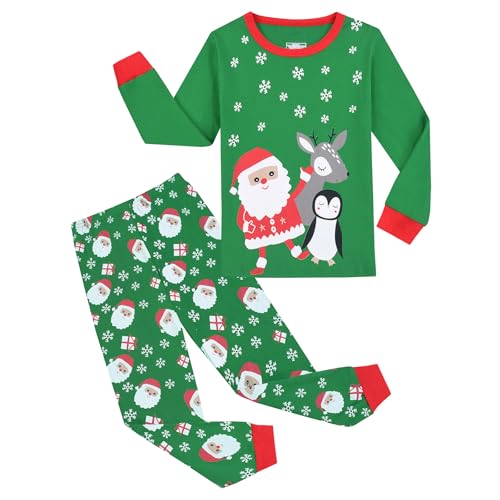 Gumyoss Pijamas Niño y Niña Manga Larga Algodón Dos Piezas Navidad/Verde 11 años