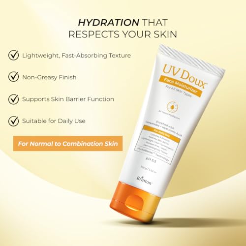 Image of UV Doux Face Moisturizer for All Skin Types | Lightweight, Non-Greasy Hydration with Aquaxyl & Emollients | Long-Lasting Moisture, Soft & Smooth Skin | Dermatologist-Tested - 100g