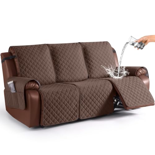 Image of KinCam Waterproof Recliner Sofa Cover, Non-Slip Reclining Couch Covers for 3 Seat, Recliner Couch Cover Furniture Protector with Elastic Straps for Pets, Kids, Deep Brown