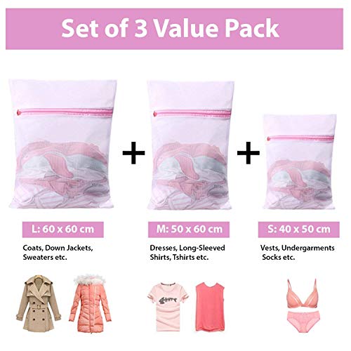 Image of Mesh Laundry Bags for Washing Machine Pack of 3 (S /M /L) Zippered Delicates Washing Bag for Clothes, Underwear, Jackets, Sweaters, Socks Reusable Protective Mesh Wash Bag