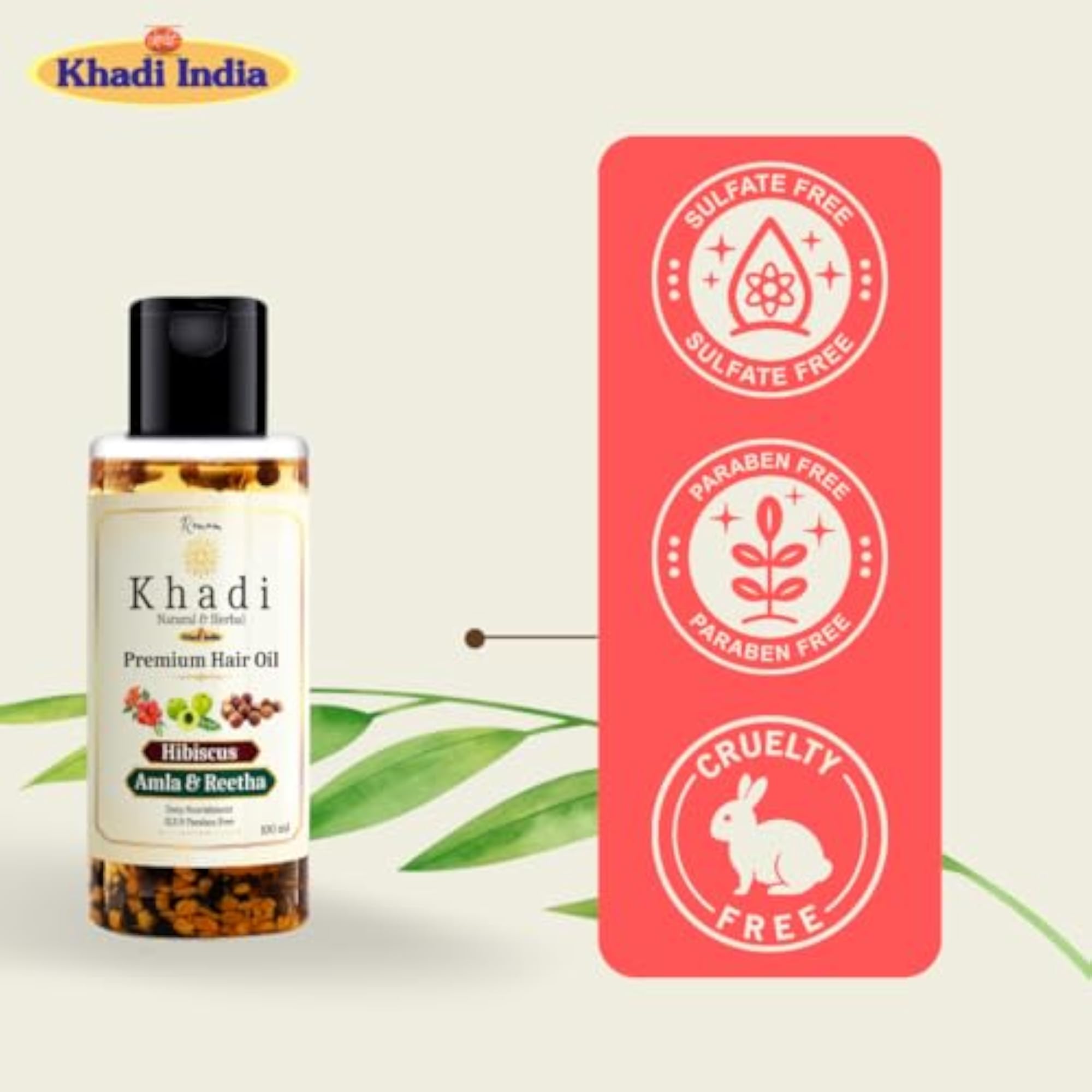 KHADI Hibiscus, Amla & Reetha Premium Hair Oil, Deep Nourishment