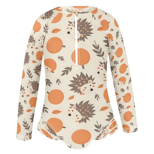 Hedgehog and Tangerine Girls Long Sleeve Swimsuits One Piece Zipper Bathing Suit UPF 50+ Rashguard Swimwear2