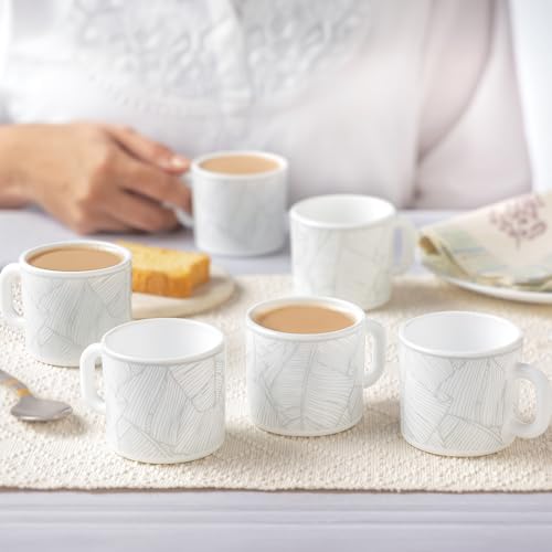 Image of Larah by BOROSIL 100ml x 6pc Opalware Ivy Tea /Coffee Mug Set, Microwave & Dishwasher Safe Embossed Design Crockery Set Ideal for Daily Use & Gifting