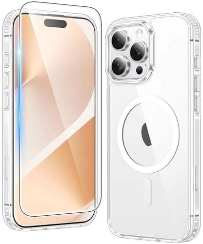 FNTCASE for iPhone 15 Pro Case: Anti-Yellowing Clear Case - Strong Magnetic & Shockproof Military-Grade Drop Protective Transparent Phone Cover