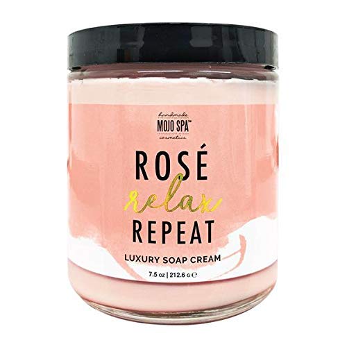 Mojo Spa Rose Relax Repeat Luxury Soap Cream | Floral, Citrus Scent | Hydrating Shea, Babassu, Mango Butter Whipped Soap Cream | 8.4 oz
