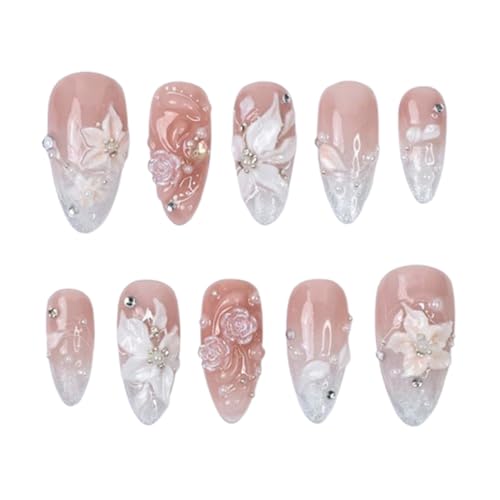 Bridal Nude Pink Wedding Handmade Press on nails, Long Short Press Nails Tips Full Cover 10Pcs Bridal Nude Pink Wedding Press on Nails Fake Nails 3D Easy Wear