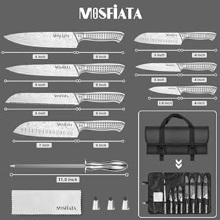 MOSFiATA Set Coltelli da Cucina Professionali con Borsa per Coltelli, Fodero e Affilacoltelli, Coltello da Cucina per Picnic Campeggio Barbeque