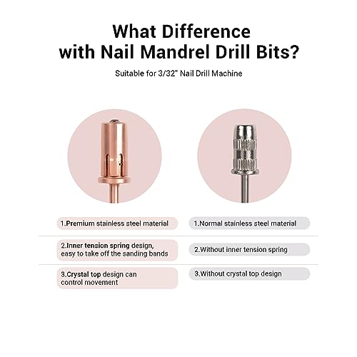 Image of MelodySusie Crystal Top Mandrel Bit for Nails, 3 /32'' Easy Off Nail Drill Bits for Sanding Bands, Suitable for Acrylic Nails Gel Manicures and Pedicures, Rose Gold