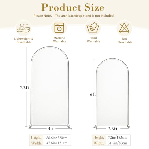 Arch Backdrop Cover 2 Set-7.2FT, 6FT Spandex Fitted Wedding Arch Stand Covers Set for Baby Shower Birthday Party Bridal Shower Wedding Ceremony Banquet Photo Arch Stand Background Decorations - Image 7