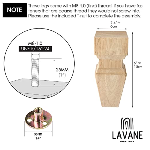 La Vane 6 Inch / 15Cm Wooden Furniture Legs, Set Of 4 Carved Geometry Solid Wood Unfinished Replacement Bun Feet With Mounting Plate & Screws For Sofa Cabinet Couch Table Tv Stand #TOP3