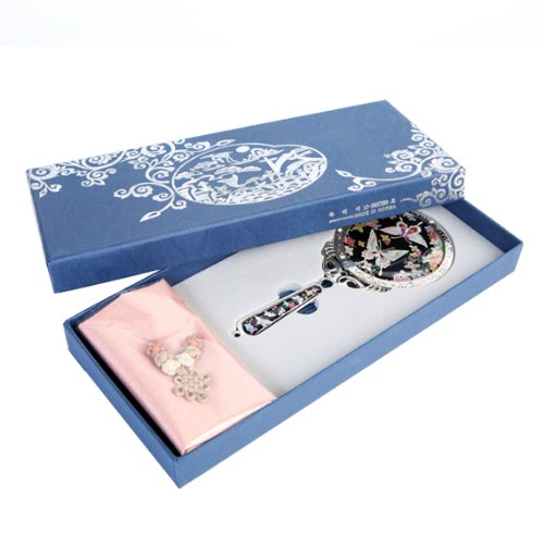 Antique Alive Mother of Pearl Princess Flower Butterfly Design Cosmetic Makeup Hand Mirror