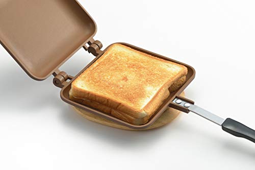 Image of Yoshikawa SJ2629 Hot Sand Maker, For Gas Fire, Single Fluorine Processed, Total Width 5.9 x Length 13.8 x Height 1.3 inches (15 x 35 x 3.2 cm), Brown, Outdoor Camping