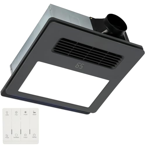 Orsong Bathroom Exhaust Fan with Heater and Light 1800W 190 CFM Ultra-Low 30dB Operation 4-in-1 Bathroom Ventilation System 1 Minute Rapid Heating and Ventilation (Black)